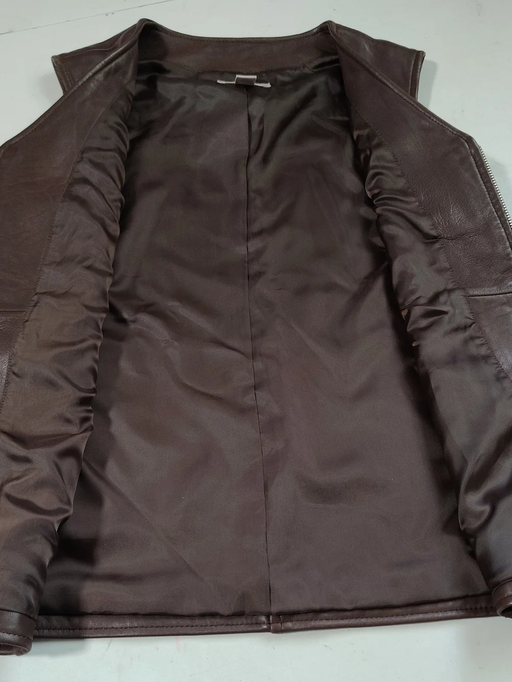 Nordstrom Lambskin Soft Leather Full Zip Vest Jacket Size XS Brown Grunge Biker